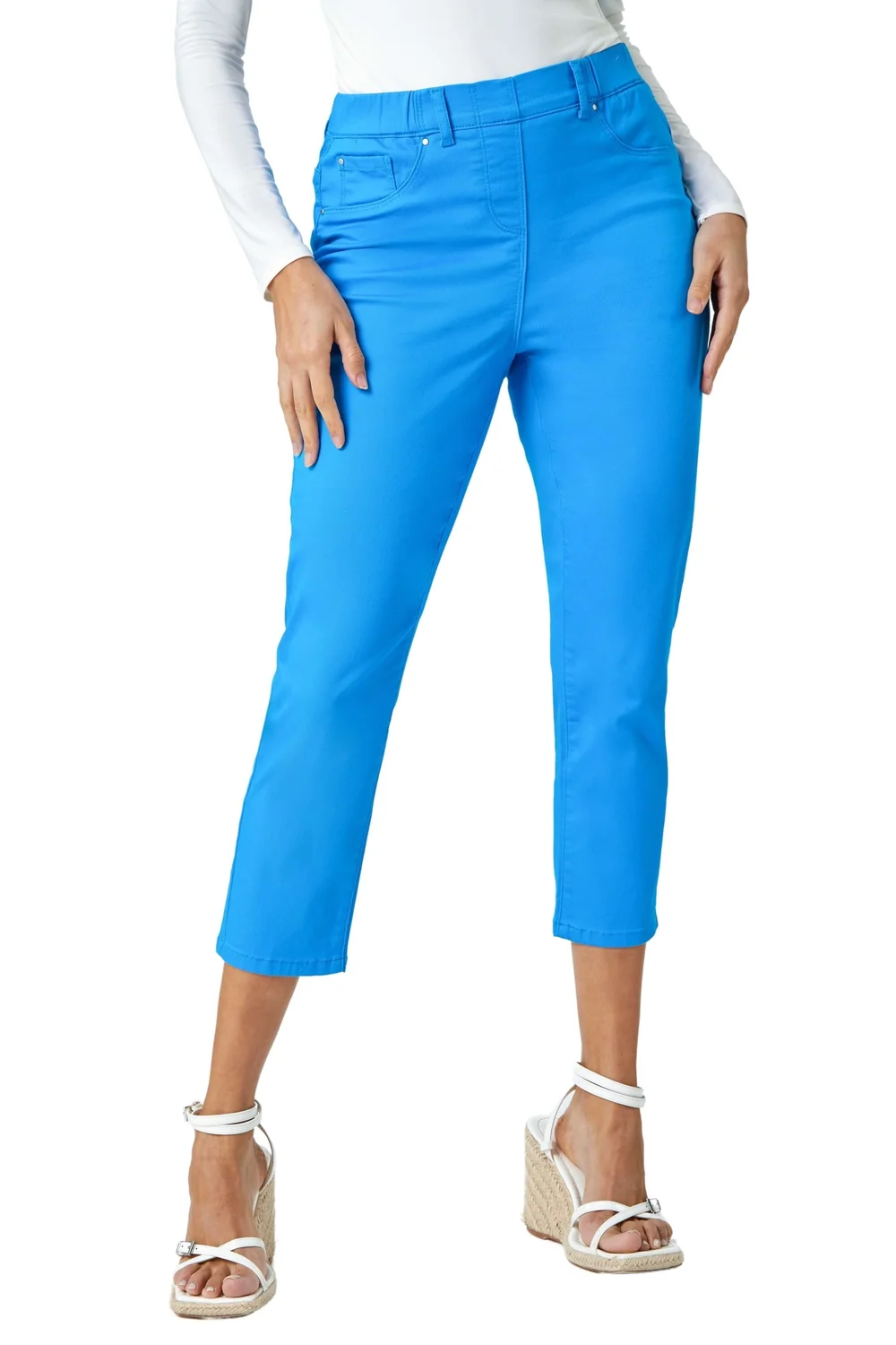 Roman Turquoise Denim Elastic Waist Stretch Cropped Jegging - Size 10 Image 1