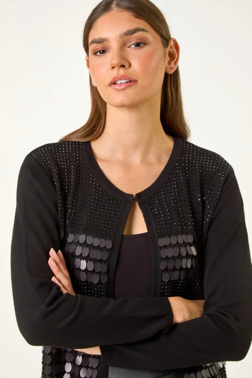 Roman Black Sequin Embellished Knit Cardigan - Size 20 Image 2