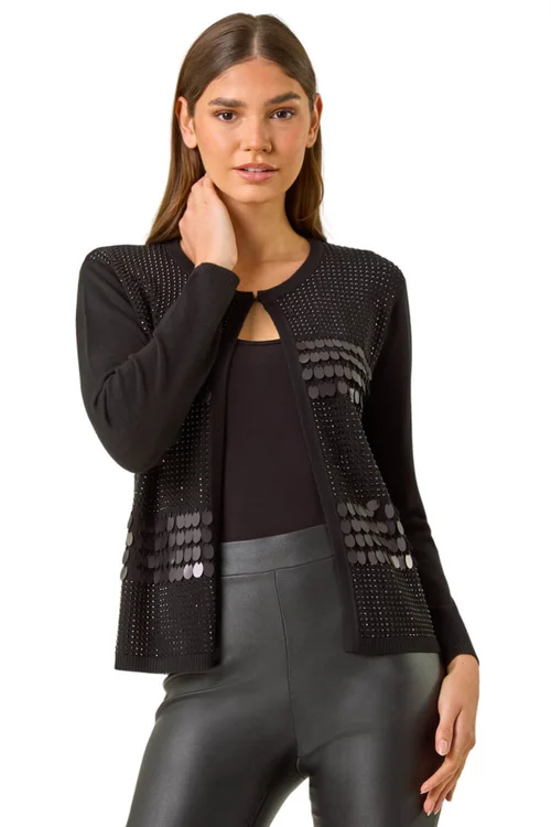 Roman Black Sequin Embellished Knit Cardigan - Size 20 Image 1