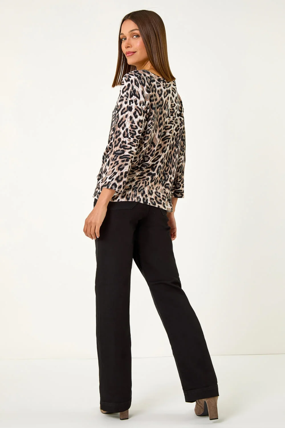 Roman Taupe Animal Print Embellished Neck Jumper - 18 Image 3
