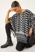Roman Light Grey Tribal Pattern Fringe Poncho Jumper - Small/Medium Image 2