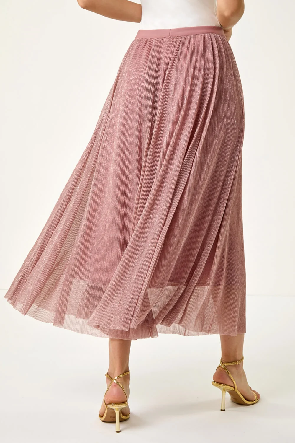 Roman Pink A-Line Shimmer Stretch Midi Skirt - Size 20 Image 4