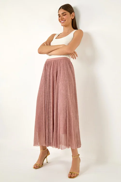 Roman Pink A-Line Shimmer Stretch Midi Skirt - Size 20 Image 2