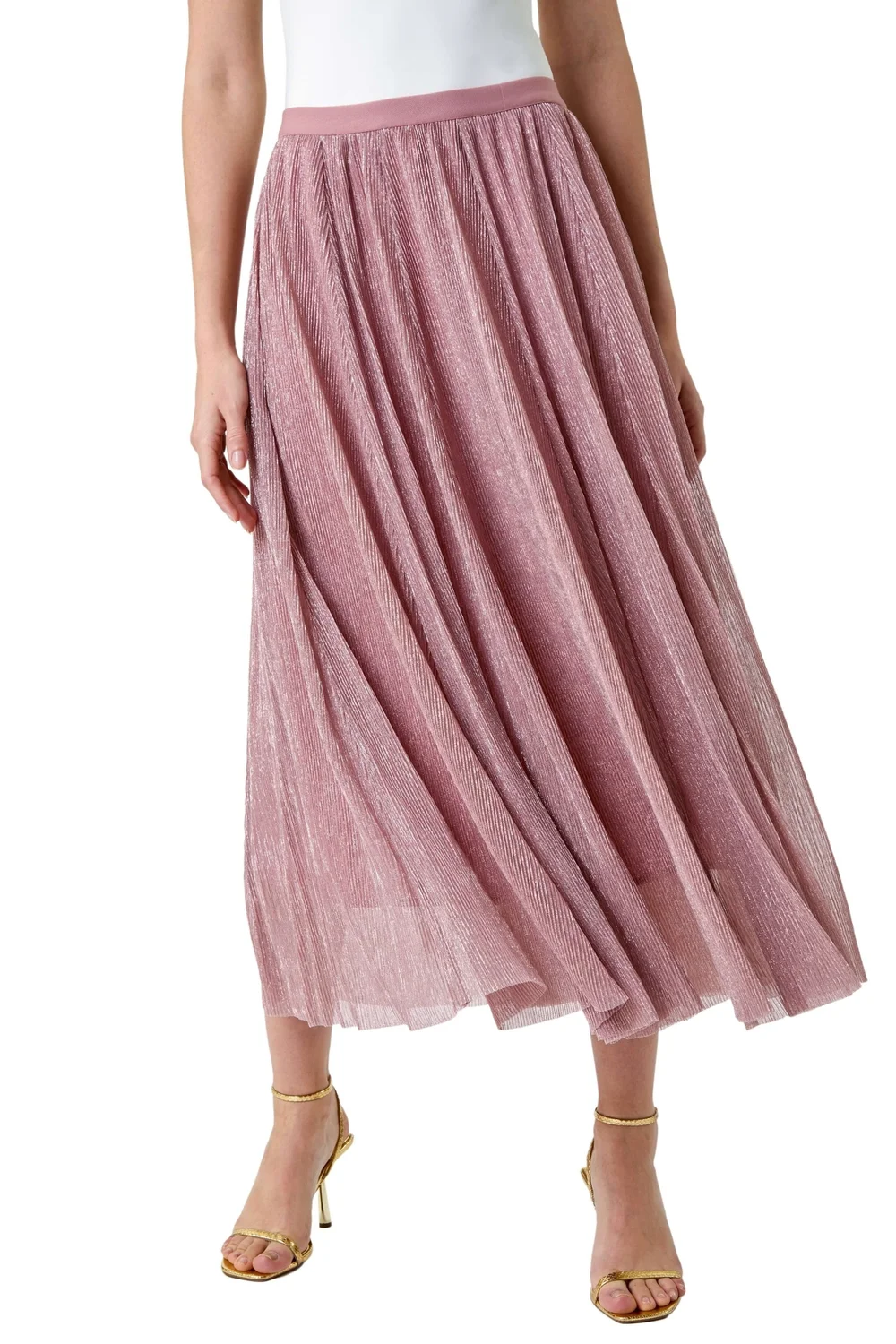 Roman Pink A-Line Shimmer Stretch Midi Skirt - Size 20 Image 1