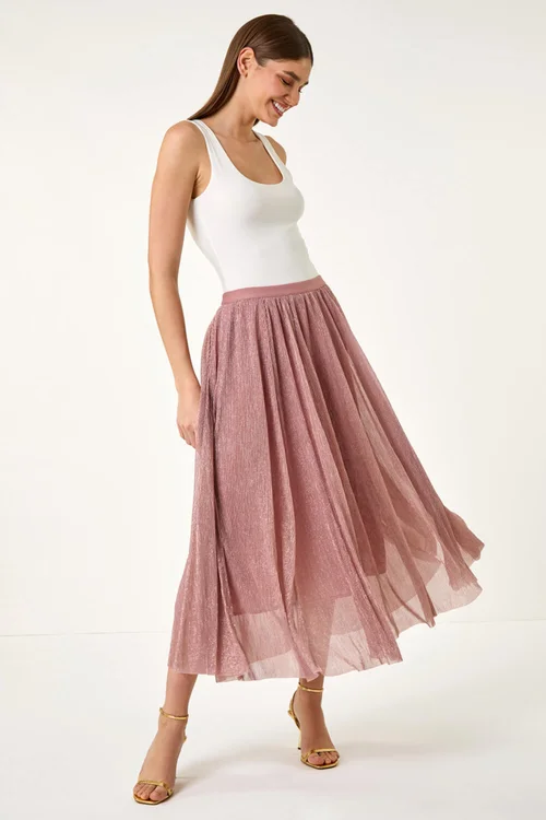 Roman Pink A-Line Shimmer Stretch Midi Skirt - Size 20 Image 3