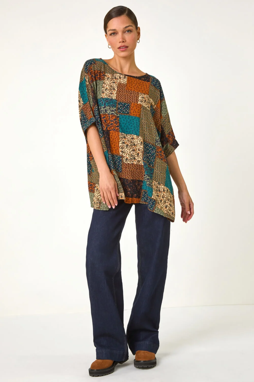 Roman Dark Green Paisley Patchwork Print Woven Top - Size 22 Image 3