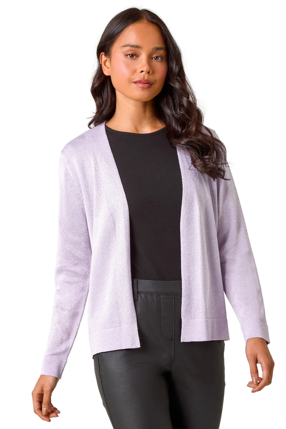 Roman Lilac Petite Sparkle Open Knit Cardigan - Size 10 Image 1