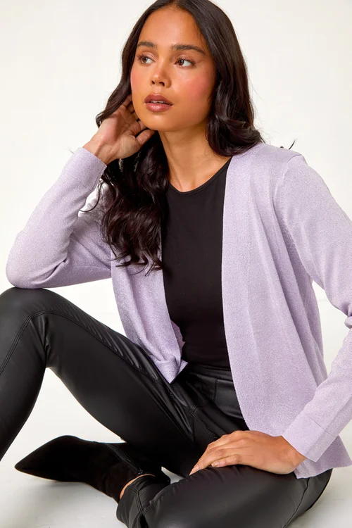 Roman Lilac Petite Sparkle Open Knit Cardigan - Size 10 Image 2