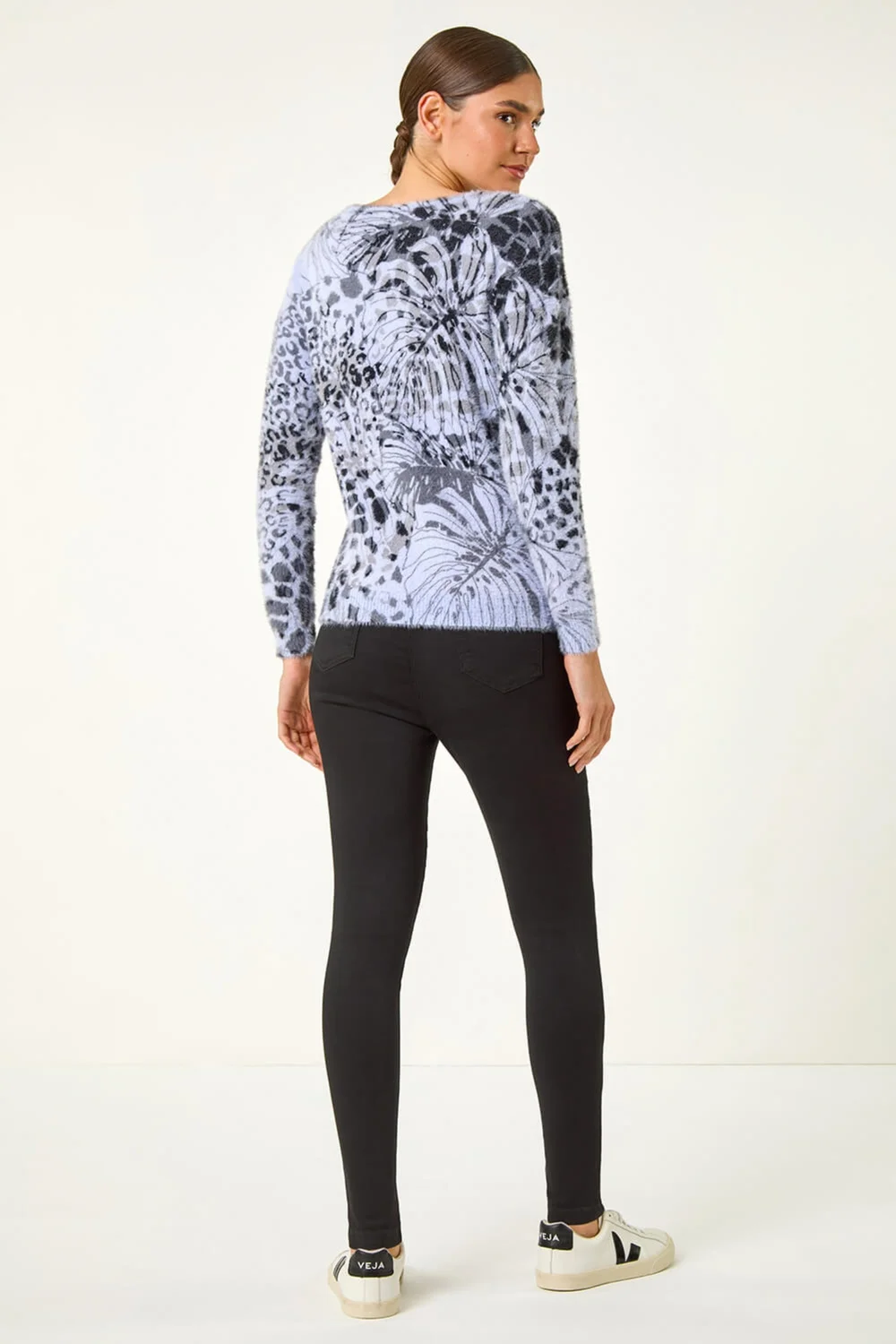 Roman Light Blue Fluffy Tropical Print Knit Jumper - Size 22 Image 3