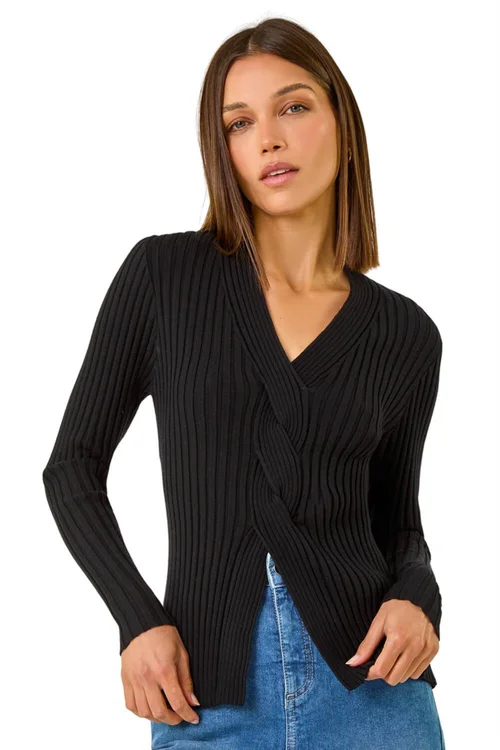 Roman Black Cable Split Detail Rib Jumper - 10 Image 1