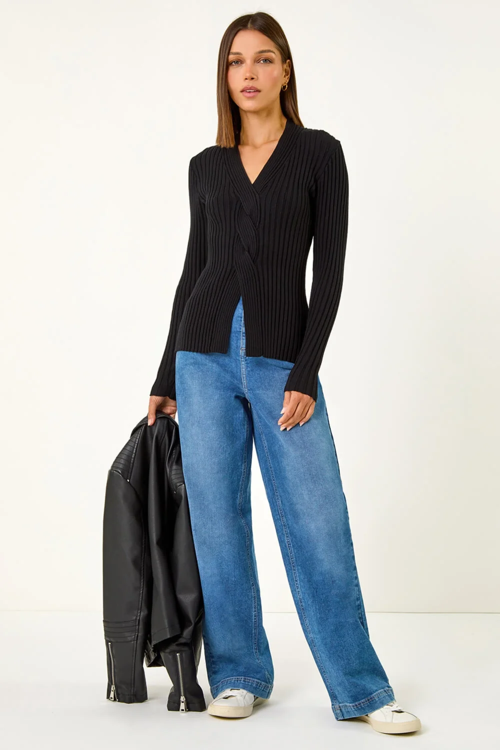 Roman Black Cable Split Detail Rib Jumper - 10 Image 2