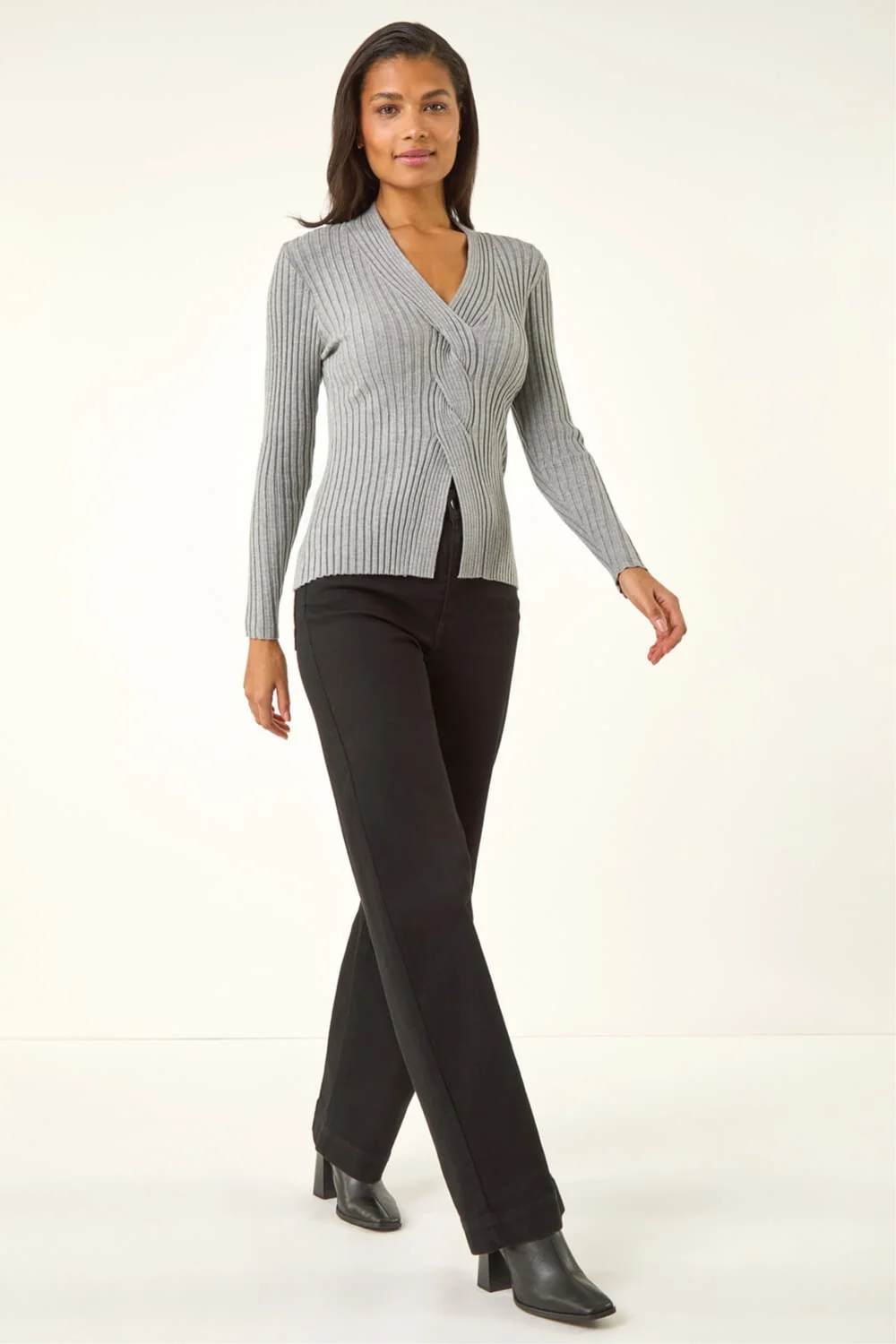 Roman Grey Cable Split Detail Rib Jumper - 12 Image 2
