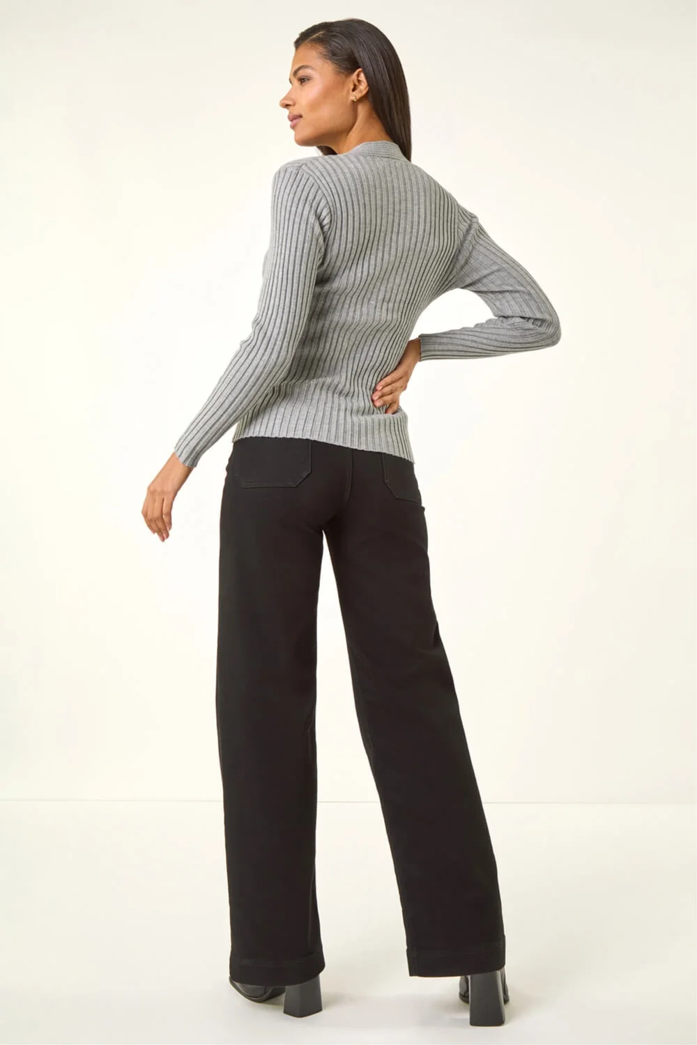 Roman Grey Cable Split Detail Rib Jumper - 12 Image 3