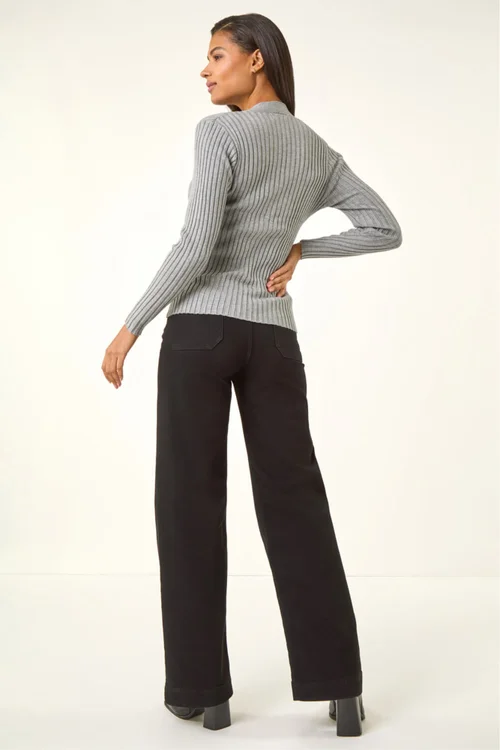 Roman Grey Cable Split Detail Rib Jumper - 12 Image 3