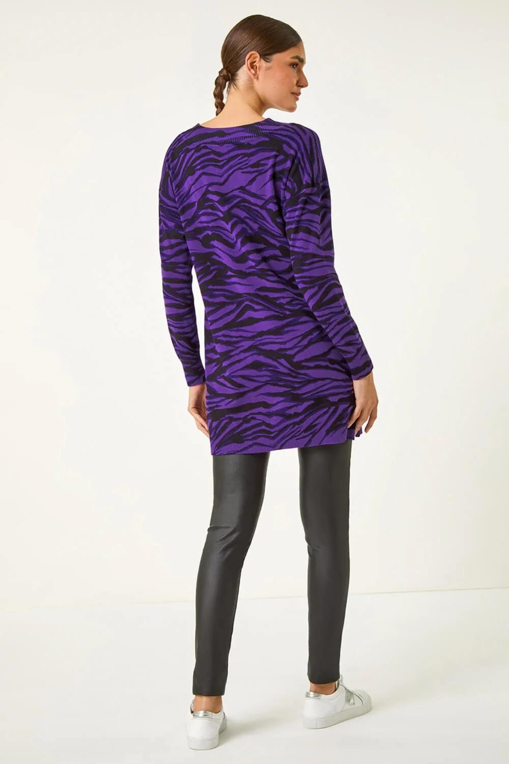 Roman Purple Animal Print V-Neck Jumper - 10 Image 4