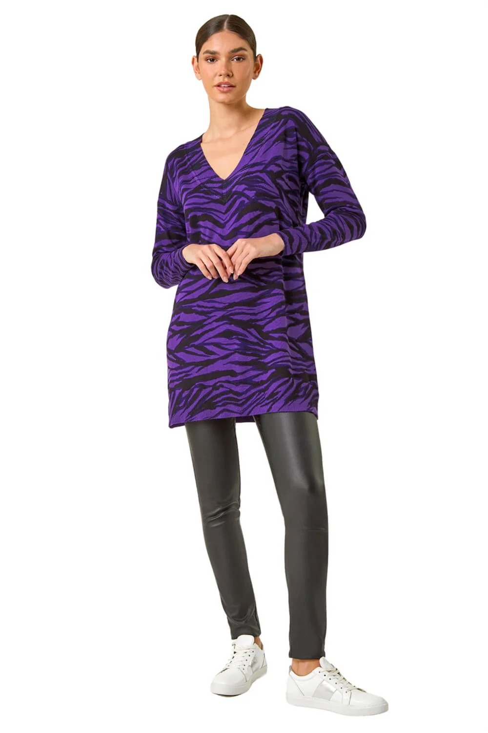 Roman Purple Animal Print V-Neck Jumper - 10 Image 2