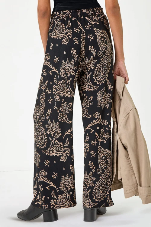 Roman Black Paisley Print Textured Jersey Trousers - 10 Image 4