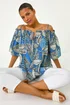 Roman Blue Leaf Print Cold Shoulder Bardot Top - Size 20 Image 3