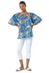 Roman Blue Leaf Print Cold Shoulder Bardot Top - Size 20 Image 2