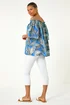 Roman Blue Leaf Print Cold Shoulder Bardot Top - Size 20 Image 4