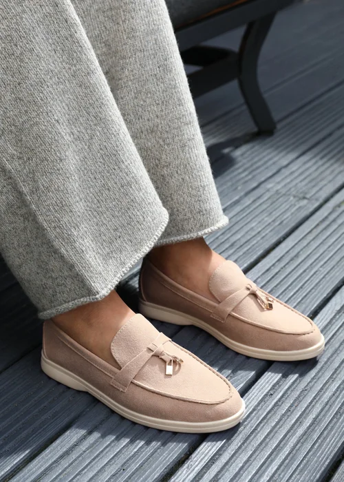 Where's That From Khaki Faux Suede Pegasus Slip On Trim Loafers - Size 6 Image 1