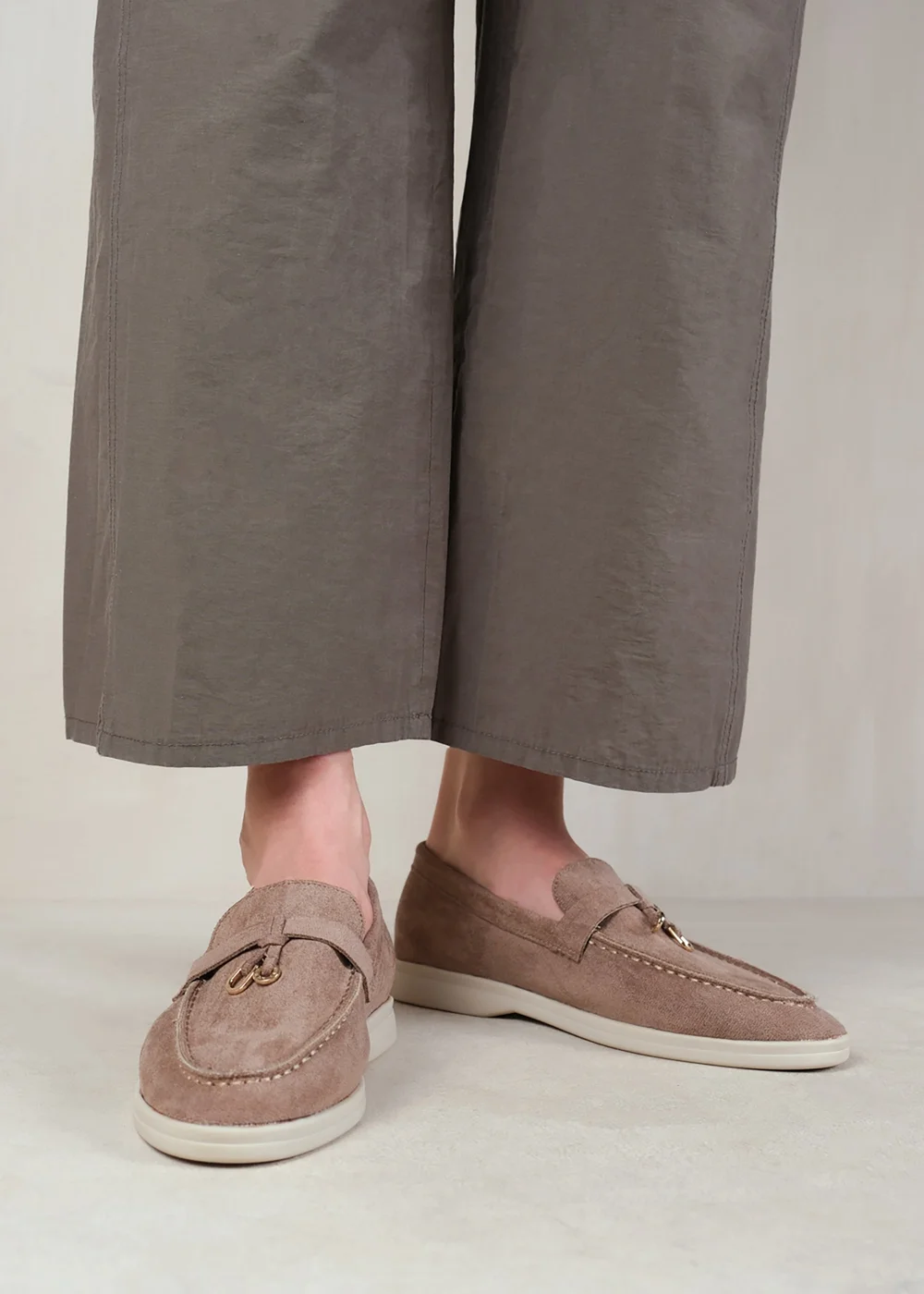Where's That From Khaki Faux Suede Pegasus Slip On Trim Loafers - Size 6 Image 3