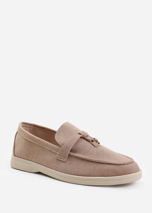 Where's That From Khaki Faux Suede Pegasus Slip On Trim Loafers - Size 6 Image 2