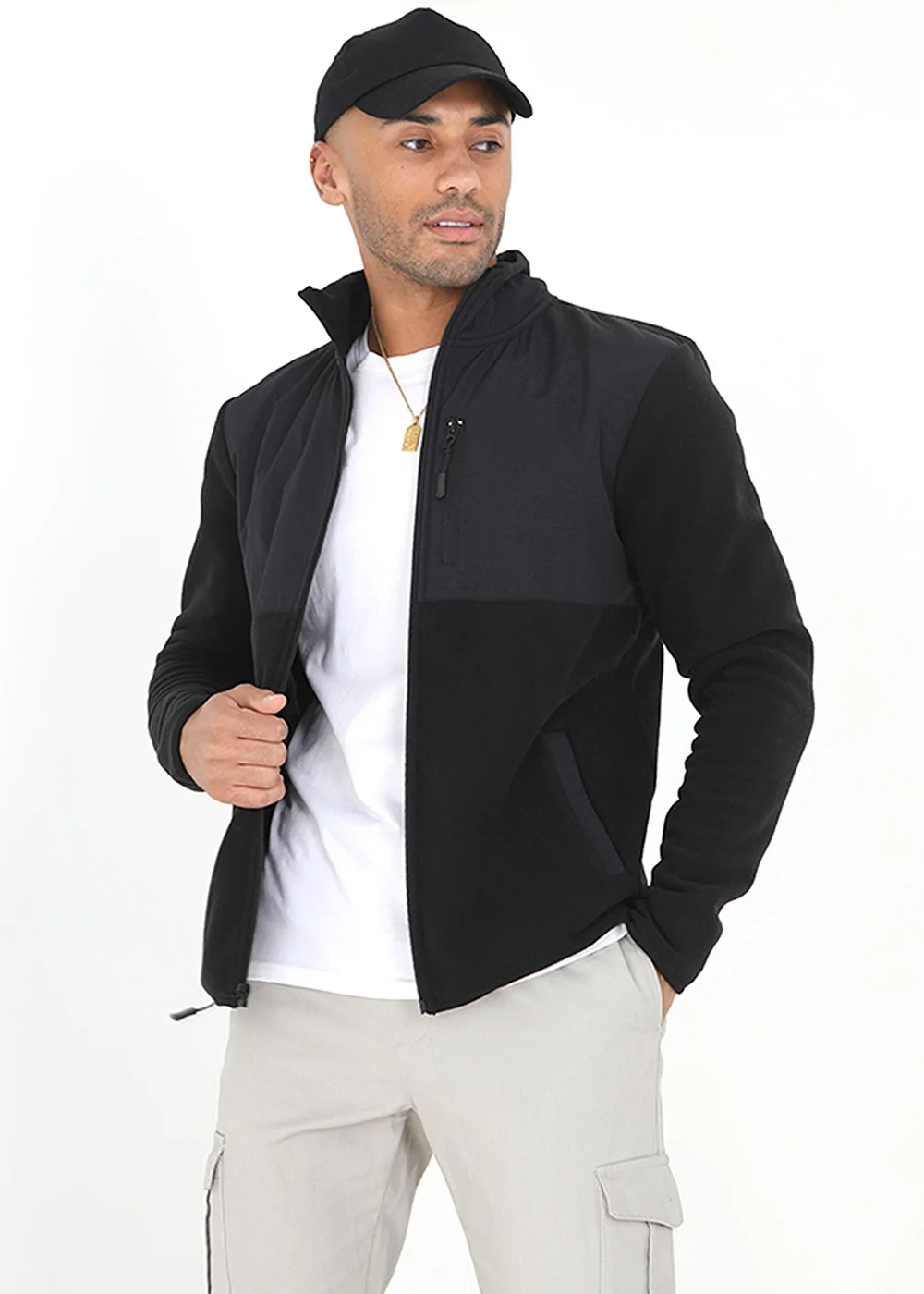 Brave Soul Black Funnel Neck Fleece Mix Jacket - S Image 2