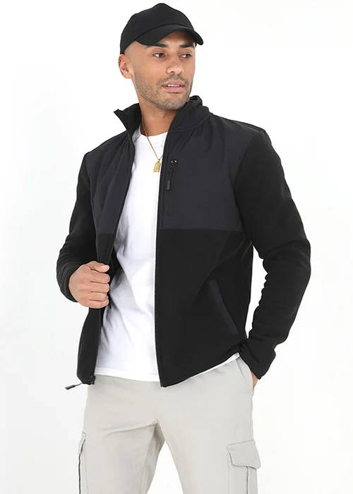 Brave Soul Black Funnel Neck Fleece Mix Jacket - S Image 2