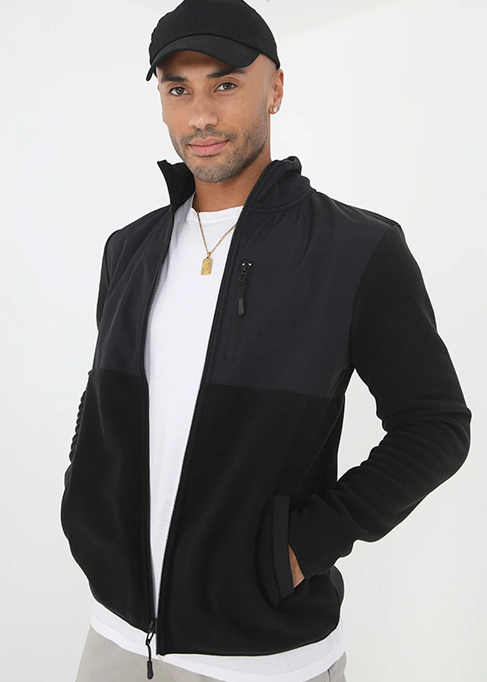 Brave Soul Black Funnel Neck Fleece Mix Jacket - S Image 1