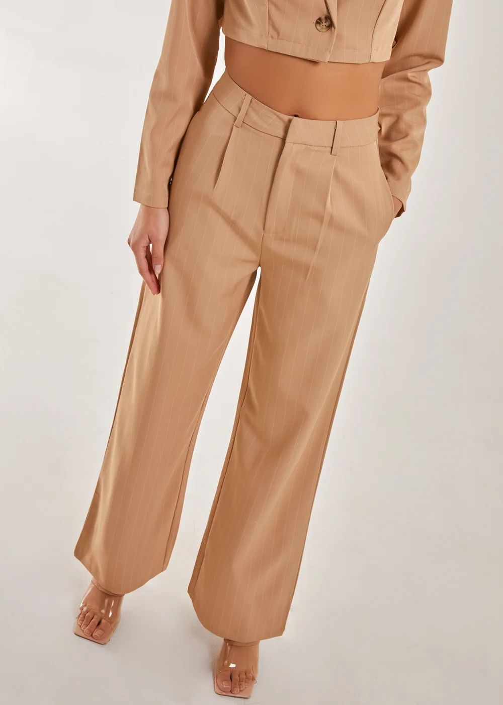 Pink Vanilla Stone Pinstripe Wide Leg Trousers - 6 Image 3