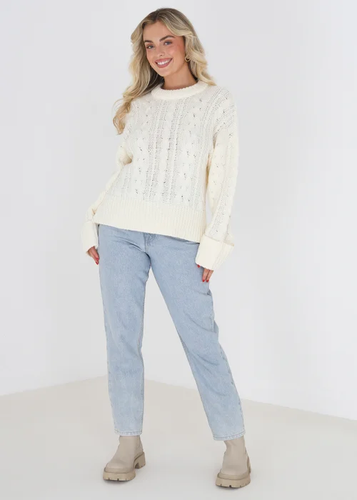 Brave Soul Ivory Crew Neck Cable Knit Jumper - XS Image 3