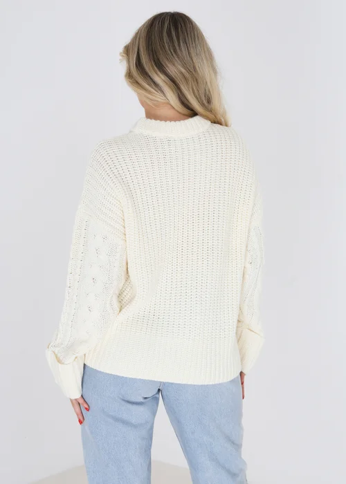 Brave Soul Ivory Crew Neck Cable Knit Jumper - XS Image 2