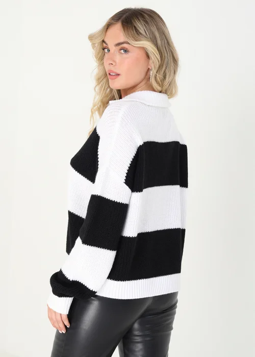 Brave Soul White Striped Knitted Jumper With Zip Neck - XS Image 2