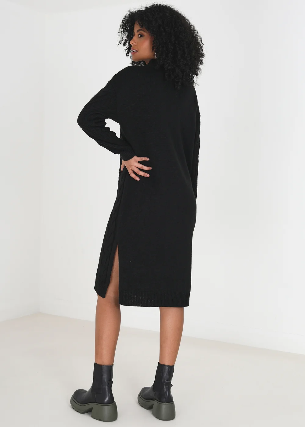 Brave Soul Black Longline Cable Knit Jumper Dress - S | Matalan Brave Soul Black Longline Cable Knit Jumper Dress - S | Matalan