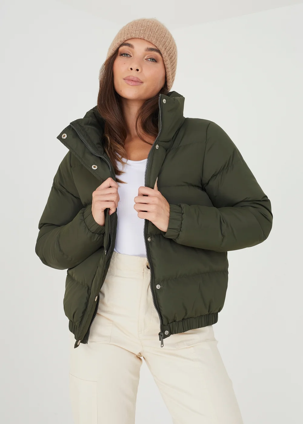 Brave Soul Khaki Funnel Neck Padded Puffer Jacket - 8 Image 1