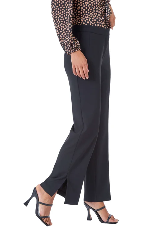 Roman Black Elastic Waist Side Split Straight Trousers - 6 Image 1