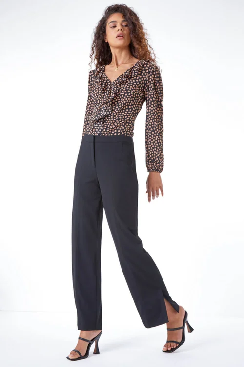 Roman Black Elastic Waist Side Split Straight Trousers - 6 Image 3