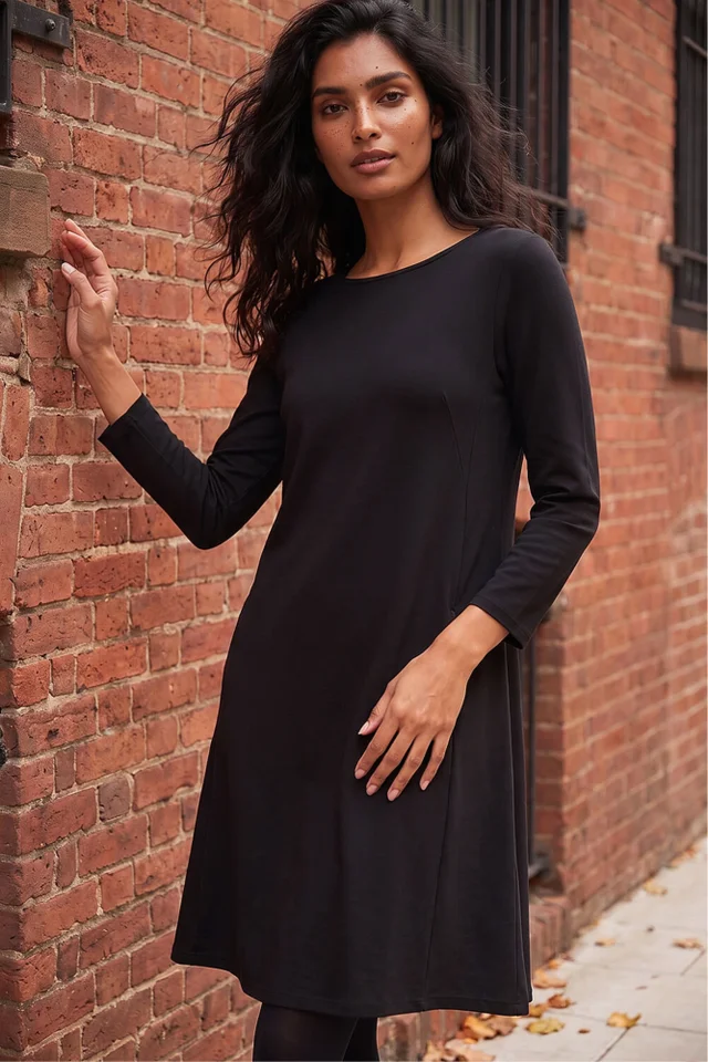 Roman Black A-Line Pocket Detail Swing Dress