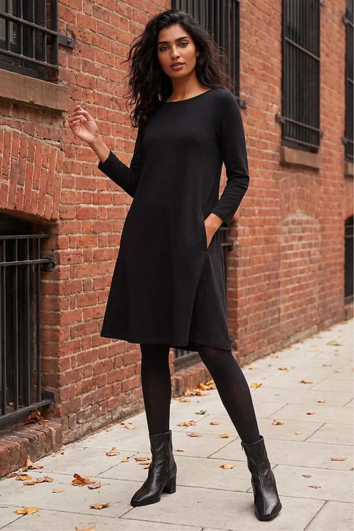 Roman Black A-Line Pocket Detail Swing Dress - 20 Image 3