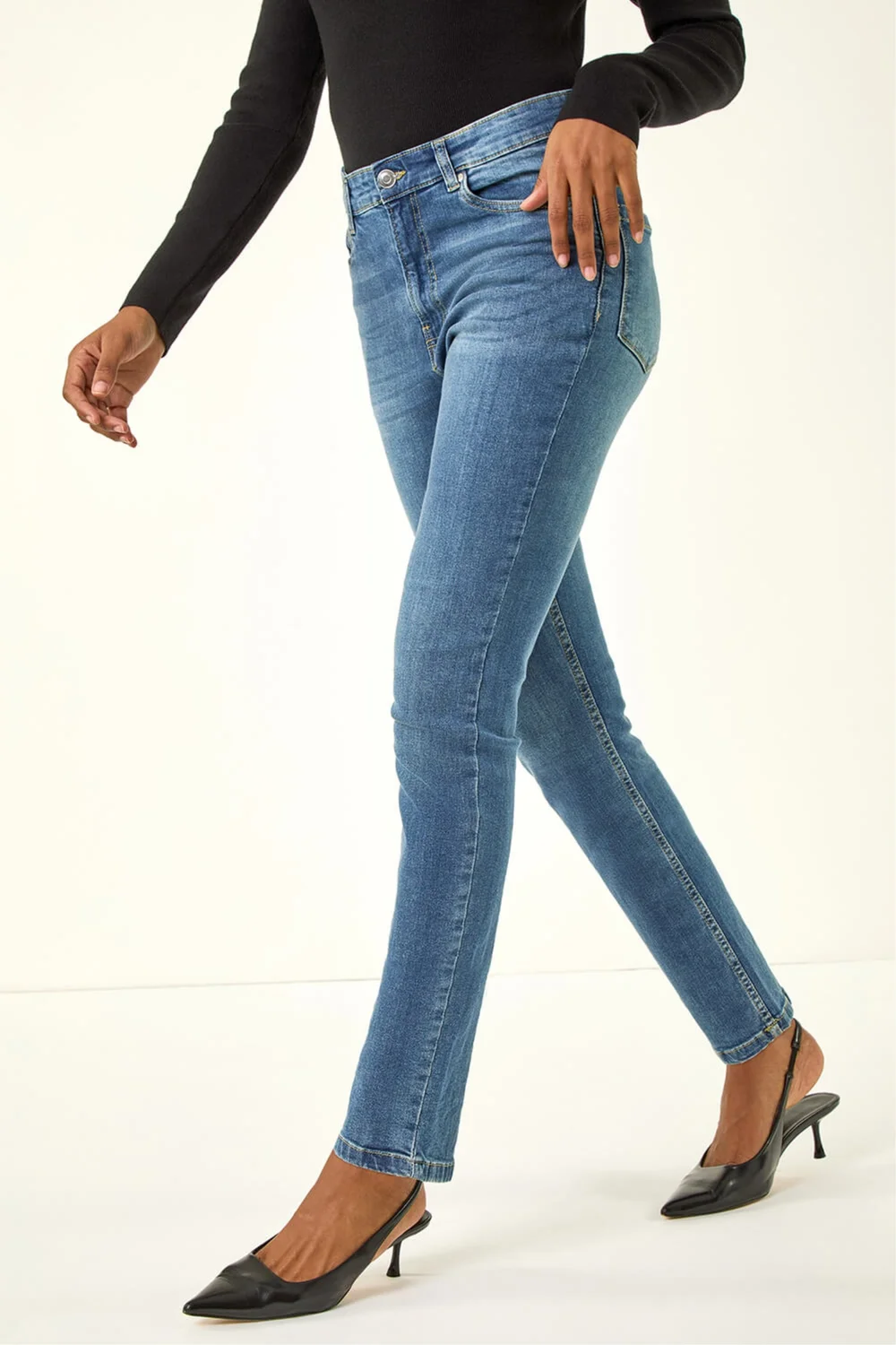 Roman Indigo Slim Leg Stretch Mom Jeans - 6 Image 4