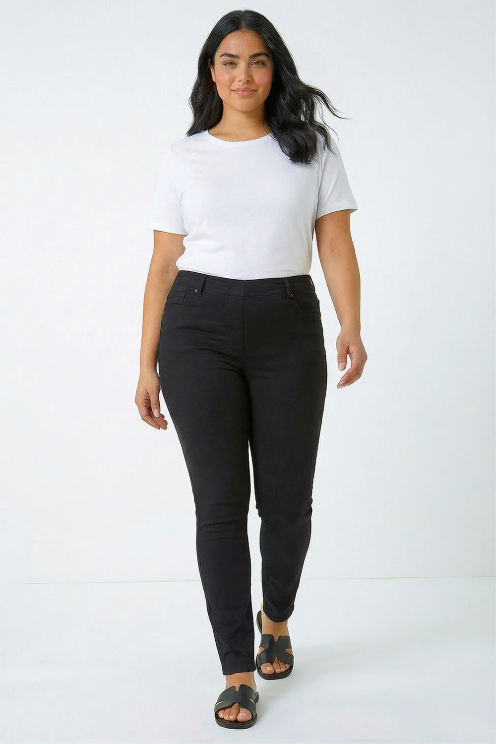 Roman Curve Black Elastic Waist Stretch Denim Jegging - 18 Image 1