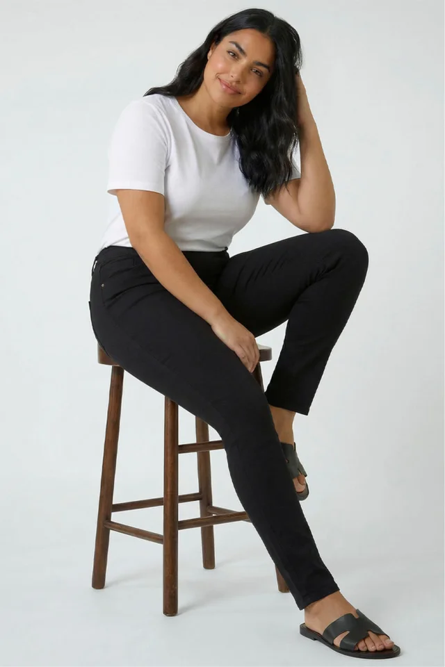 Roman Curve Black Elastic Waist Stretch Denim Jegging