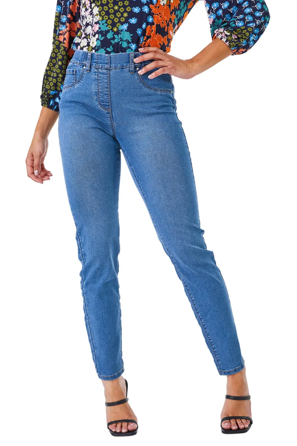 Roman Denim Blue Petite Stretch Denim Elastic Waist Jegging - 6 Image 1