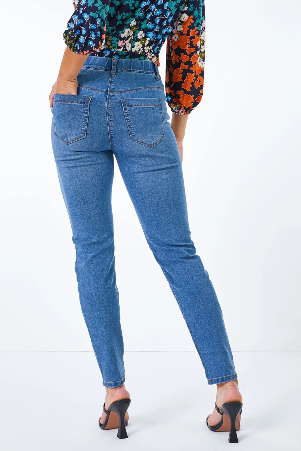 Roman Denim Blue Petite Stretch Denim Elastic Waist Jegging - 6 Image 4