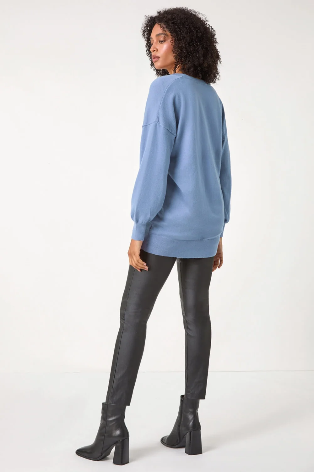 Roman Denim Plain V-Neck Stretch Longline Jumper - 10 Image 3