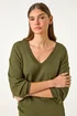 Roman Khaki Plain V-Neck Stretch Longline Jumper - Size 16 Image 4