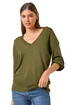 Roman Khaki Plain V-Neck Stretch Longline Jumper - Size 16 Image 1