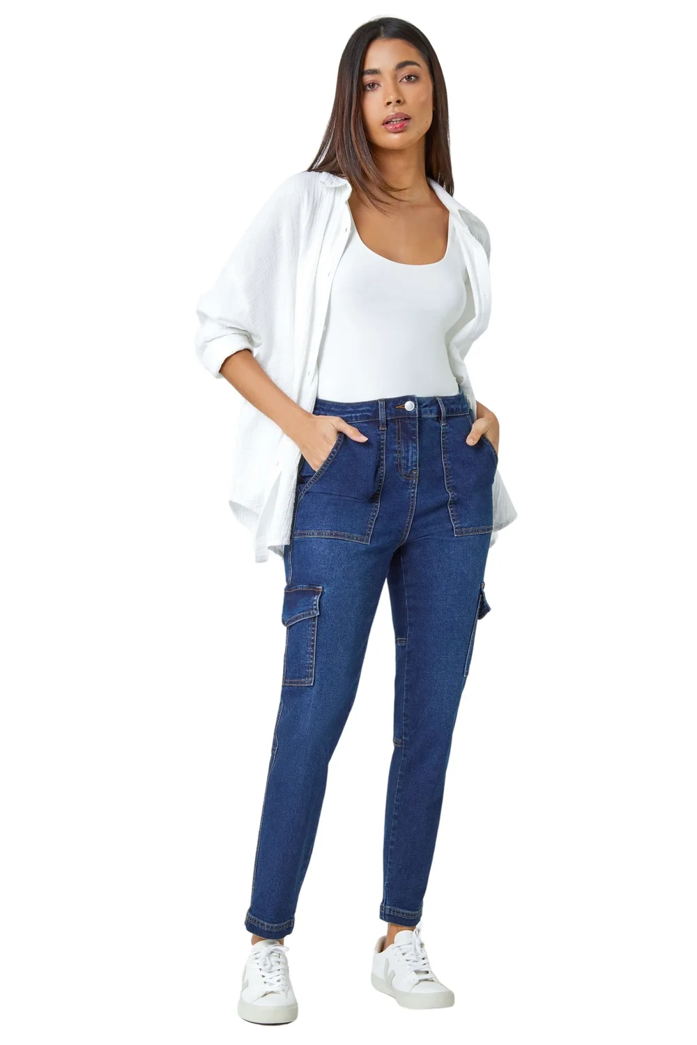 Roman Indigo Cotton Blend Cargo Stretch Jegging - 10 Image 1