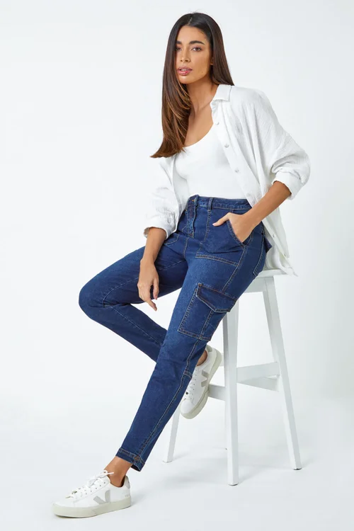 Roman Indigo Cotton Blend Cargo Stretch Jegging - 10 Image 3